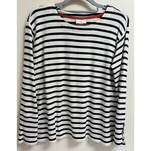 J. Jill Horizontal Stripe Blouse Womens Size XS Petite Navy And White